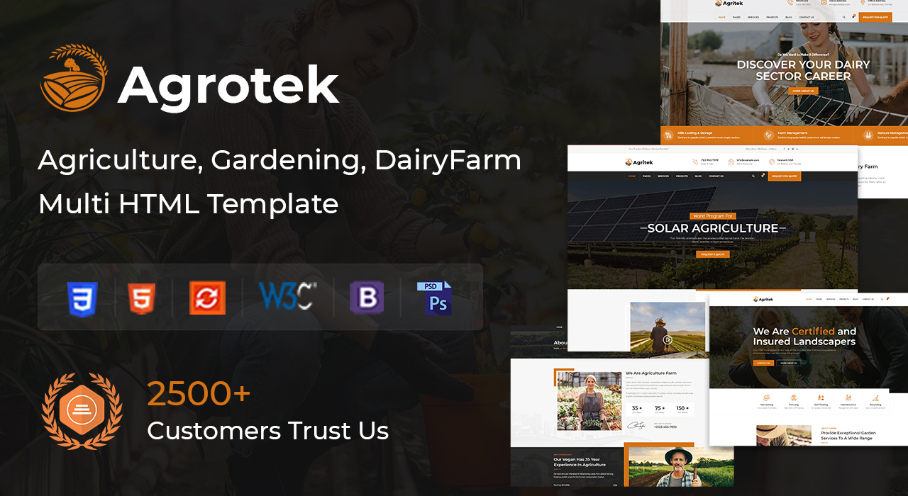 Agrotek Agriculture Dairyfarm and Gardening HTML Template