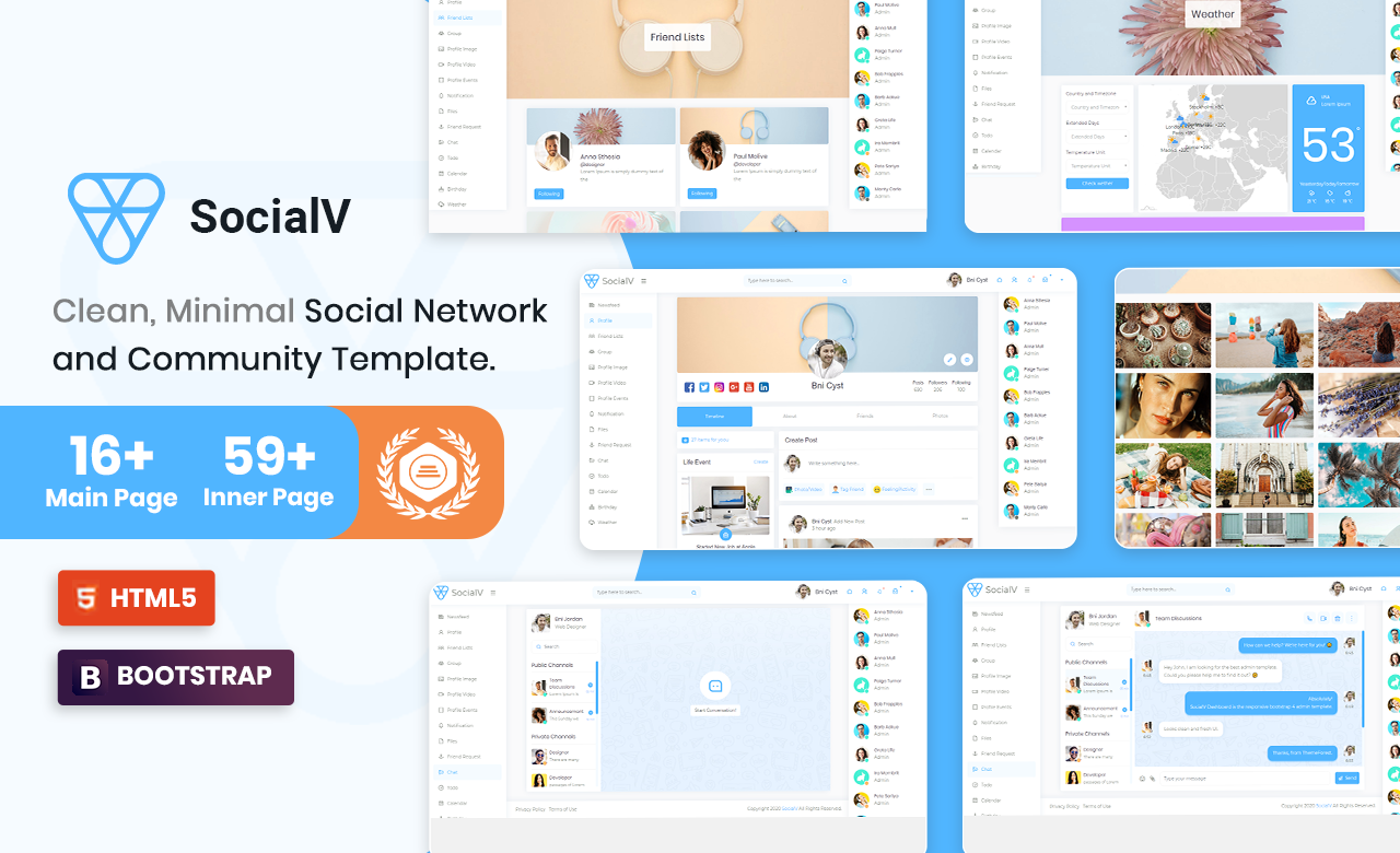 SocialV Vue js and HTML Social Network and Community Admin Template