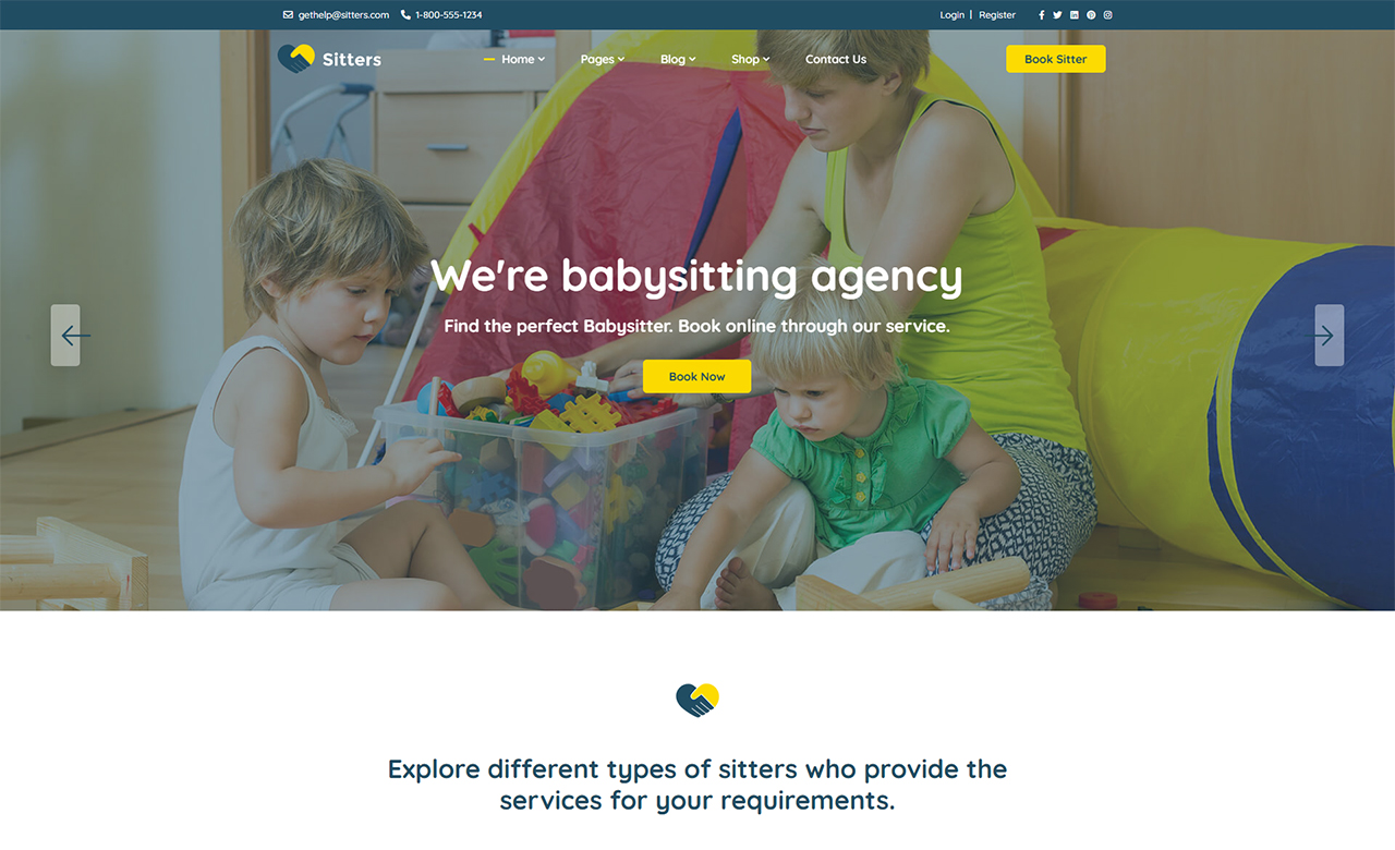 Sitters Baby Sitter and Pet Sitter and Senior Care HTML5 Template