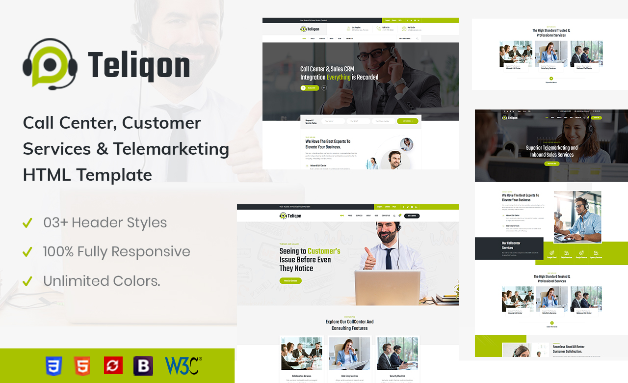 Teliqon Call Center and Telemarketing HTML Template