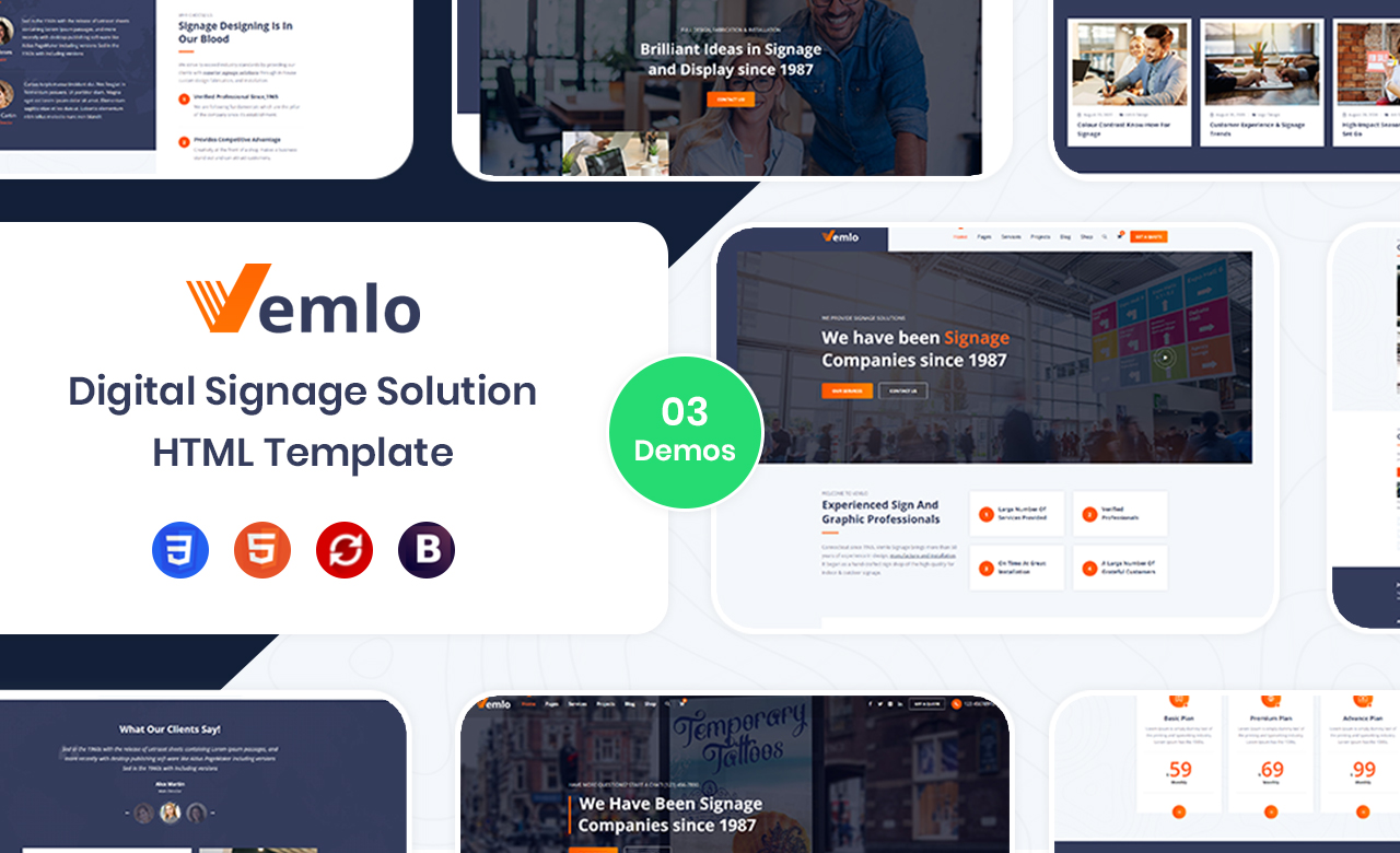 Vemlo Digital Signage Services HTML Template
