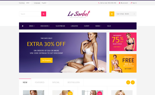 LeSorbet Lingerie Prestashop Theme