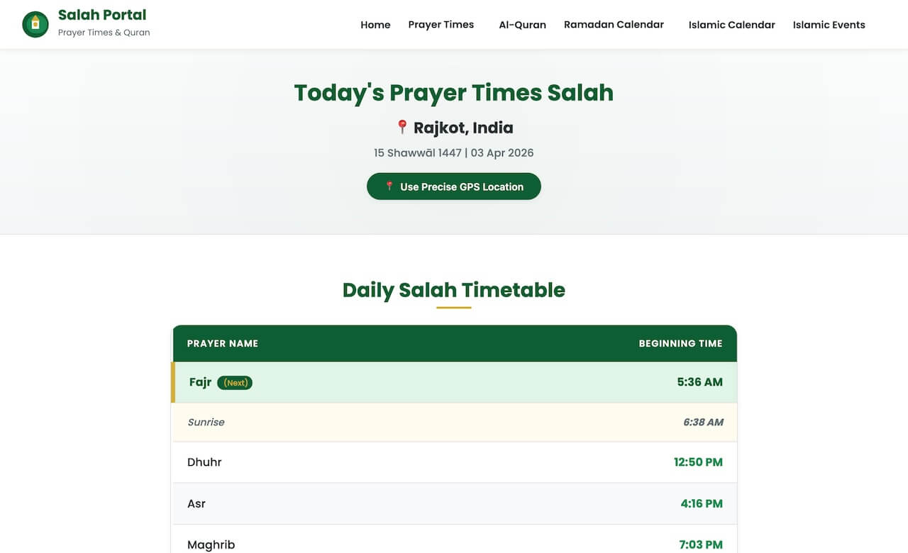 Times Prayer Salah