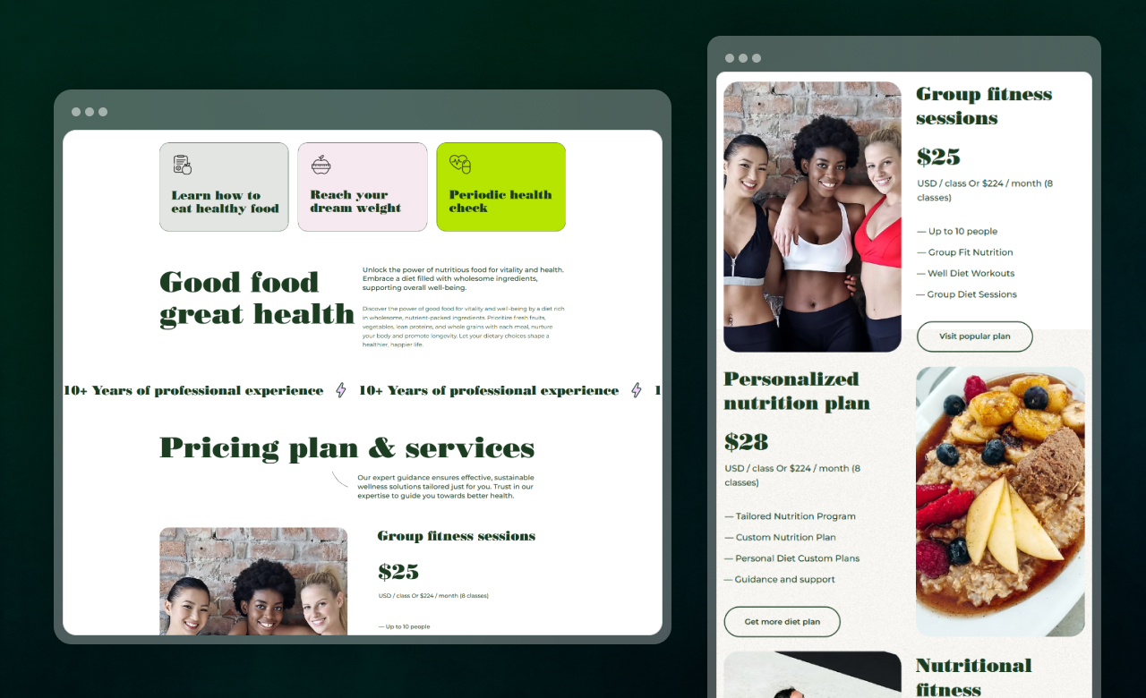 Dietary Wix Template