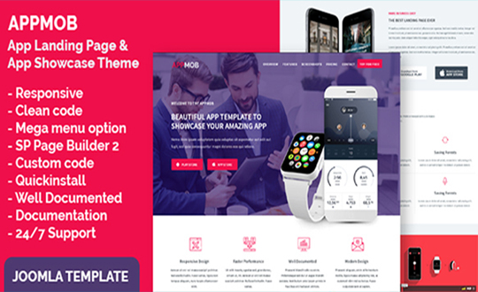 App Landing Page and App Showcase Joomla Responsive Template