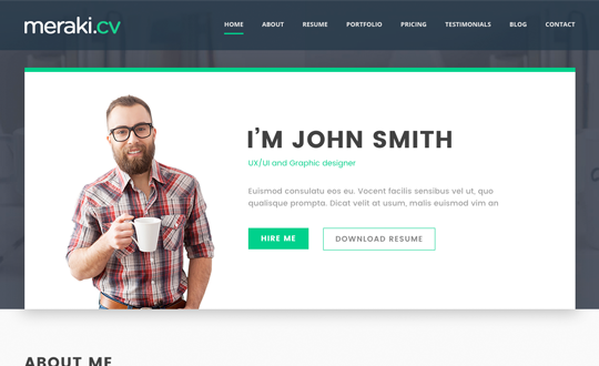 Meraki One Page Resume WordPress Theme