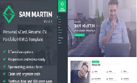 The Sam Martin Personal vCard Resume HTML Template