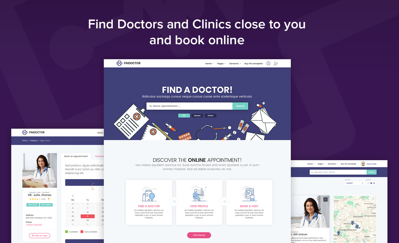 FINDOCTOR Doctors directory and Book Online template
