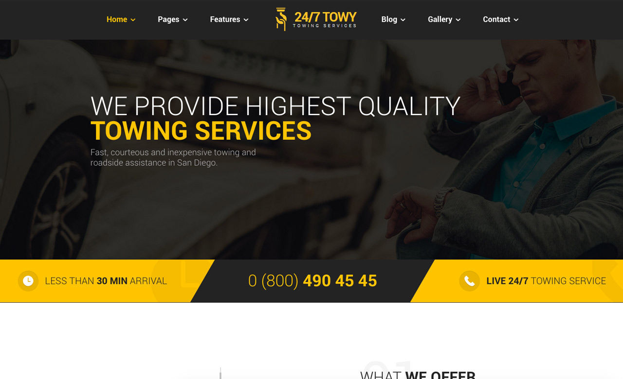 Towy Emergency Auto Towing and Roadside Assistance Service Joomla Theme with Page Builder 